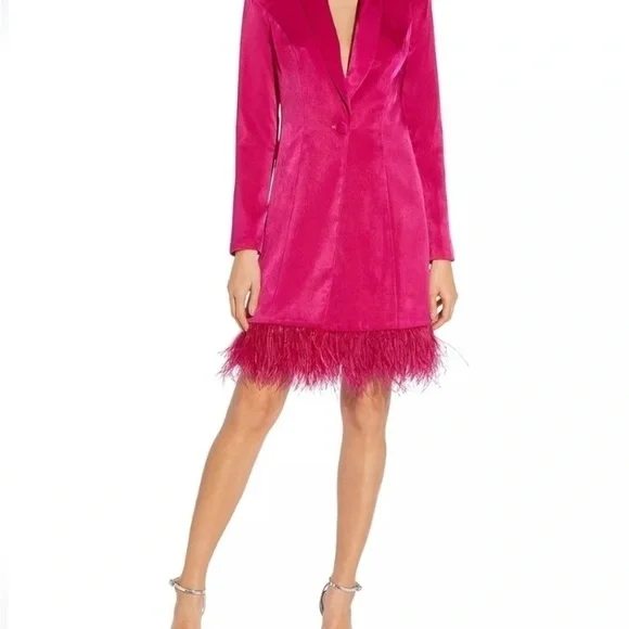 Aidan by Aidan Mattox Women's Feather-Trim Tuxedo Dress - Bright Rose - Size 2